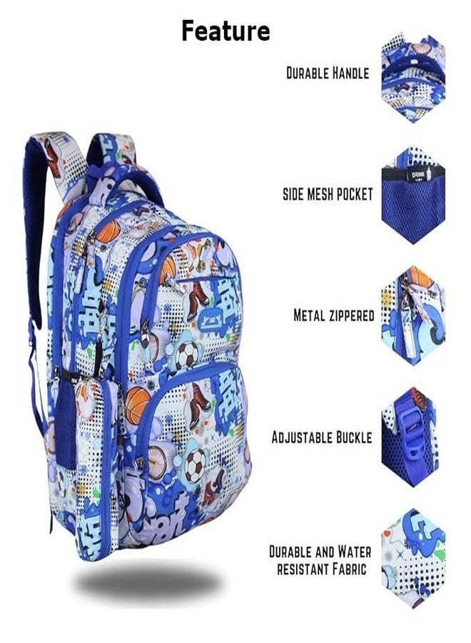 Ligo Football Print 16 Inch School Bag for boys with Bottle Pocket and Front Organizer school bag for girls (Royal Blue) - Image 4